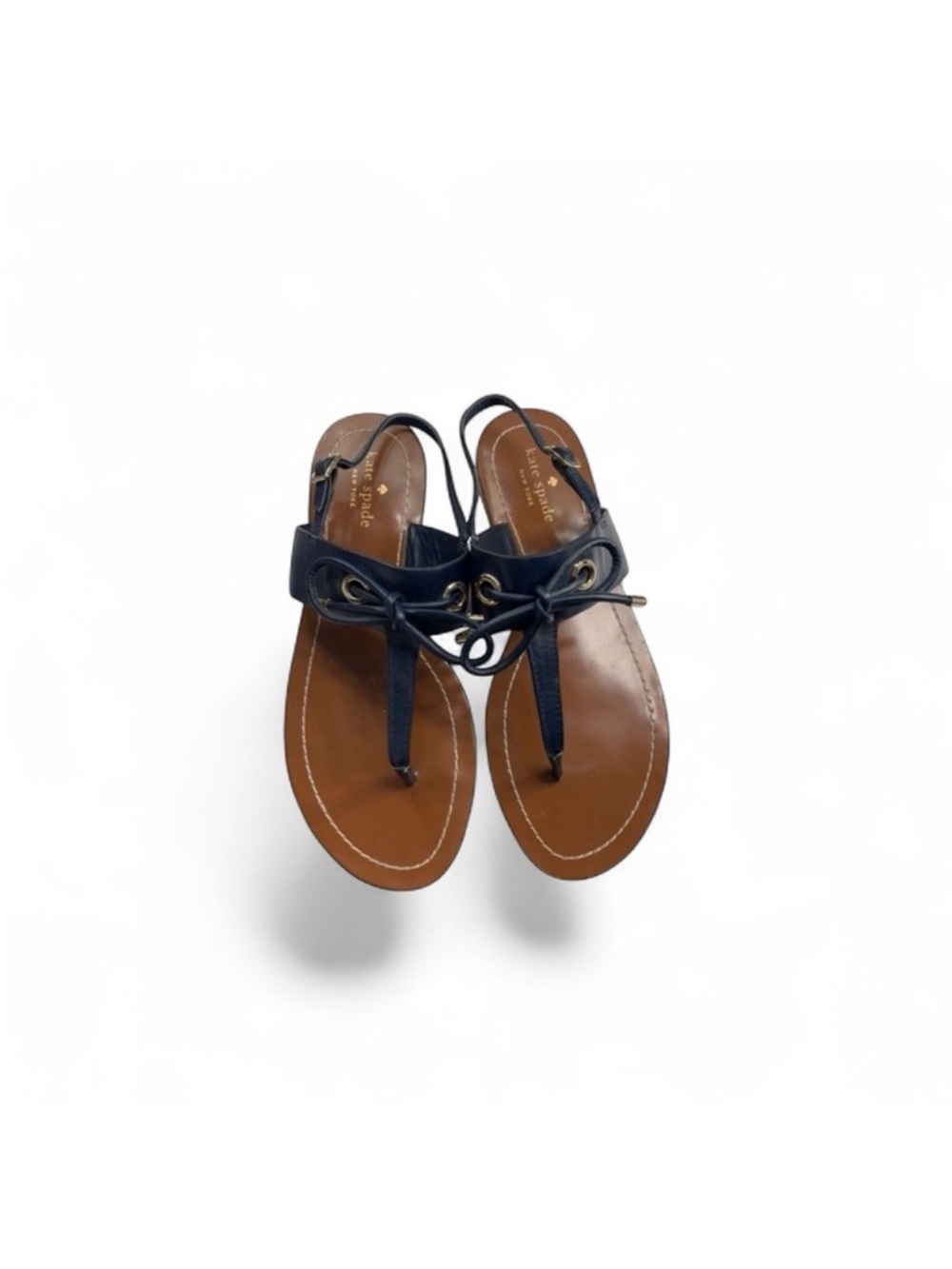 Kate Spade ♠️ leather navy blue T-straps flat casual nautical sandals size 8 1/2